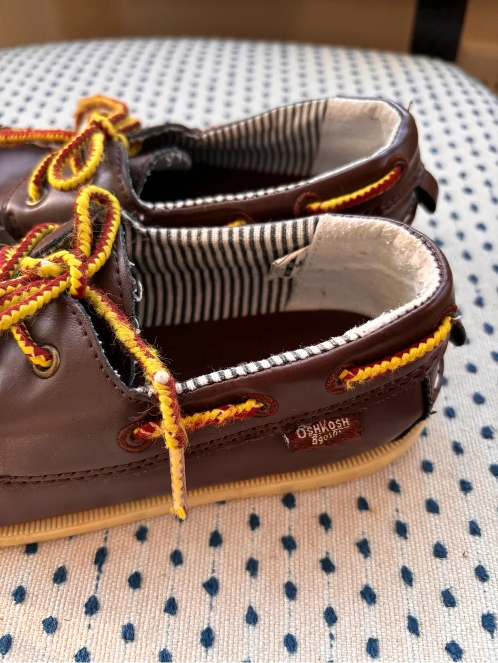 OshKosh B'gosh Brown Leather Moccasins with Yellow and Orange Laces